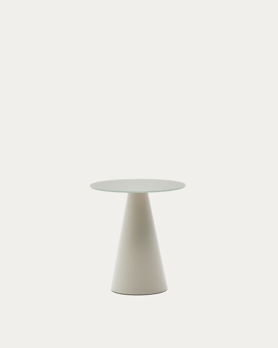 Mesa auxiliar Wilshire vidrio templado glaseado y acero acabado pintado gris mate Ø50cm
